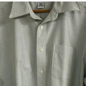 LL‎ Bean Mens Green Stripe Wrinkle Resistant Long Sleeve 100% Cotton 18/34